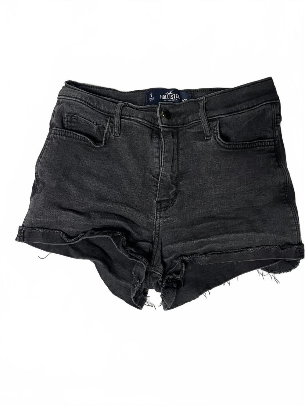 Hollister Black Denim High Rise Short Shorts, 90s Indie Sleaze Raw Hem, Size 7